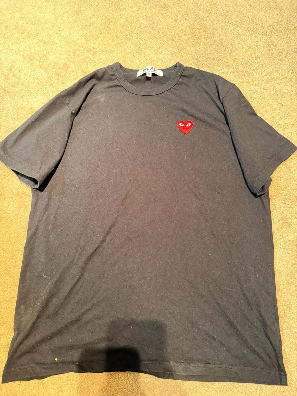Comme des Garçons PLAY Black T-Shirt with Red Embroidered Heart Logo Size XL